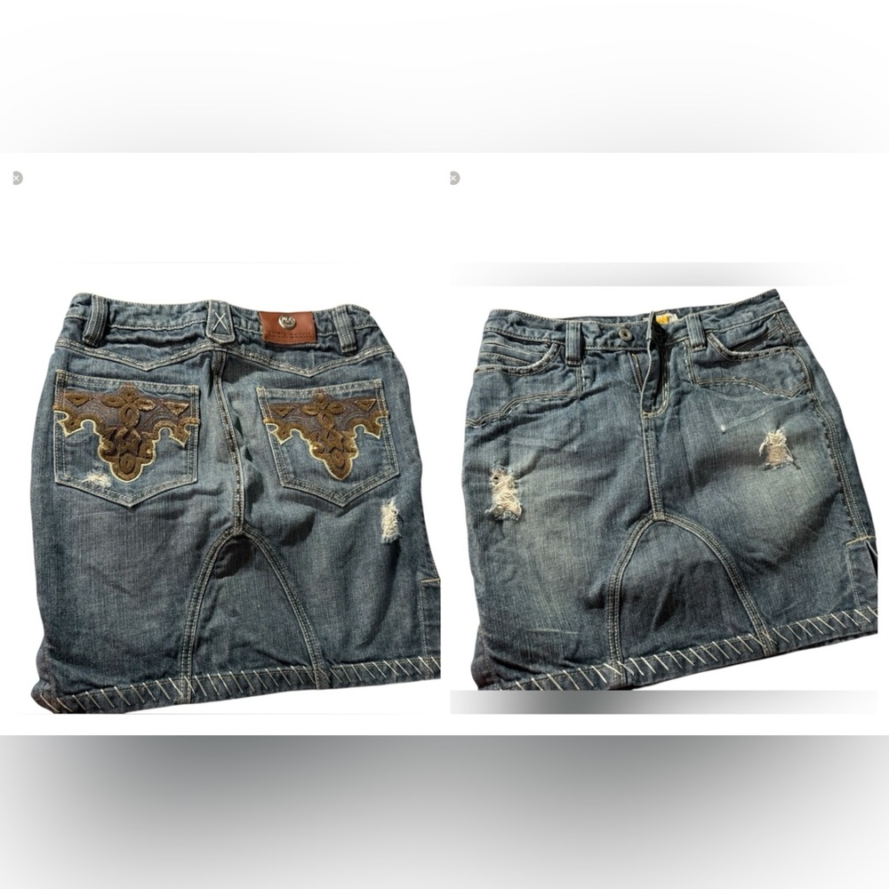 ANTIK DENIM Distressed Denim Mini Skirt
